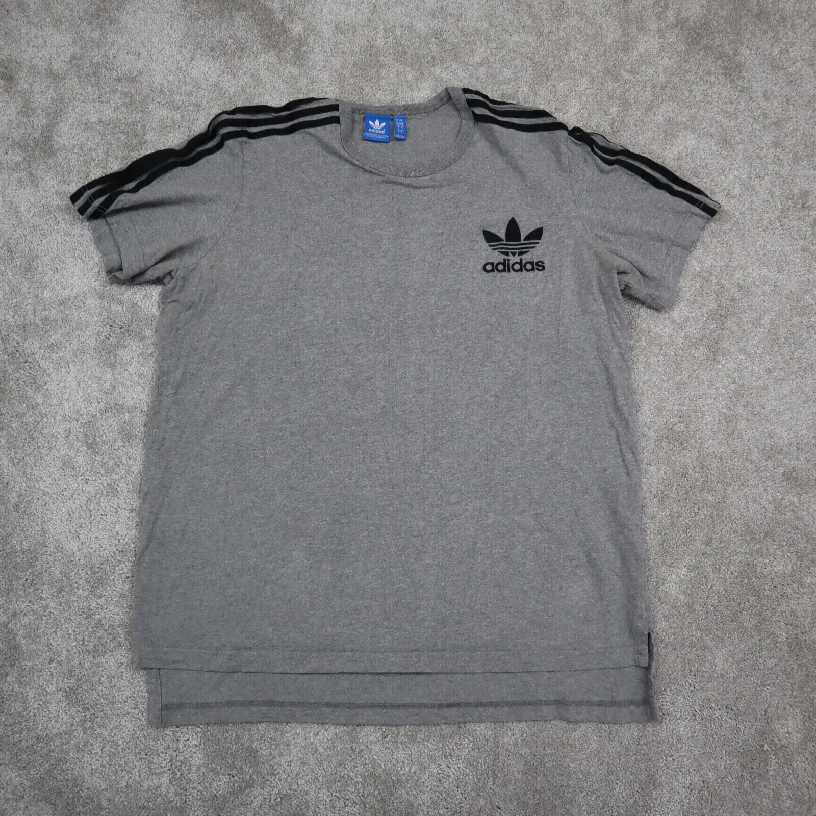 Adidas 3 Stripe T-Shirt Youth Boys Large Charcoal Gray Short Sleeves Sports Logo