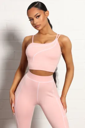 All You Got Active Contrast Stitch Super Soft Sports Bra - Blush