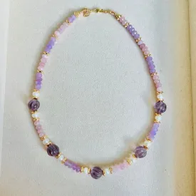 Amethyst, Baroque Pearl & Rose Quartz Necklace