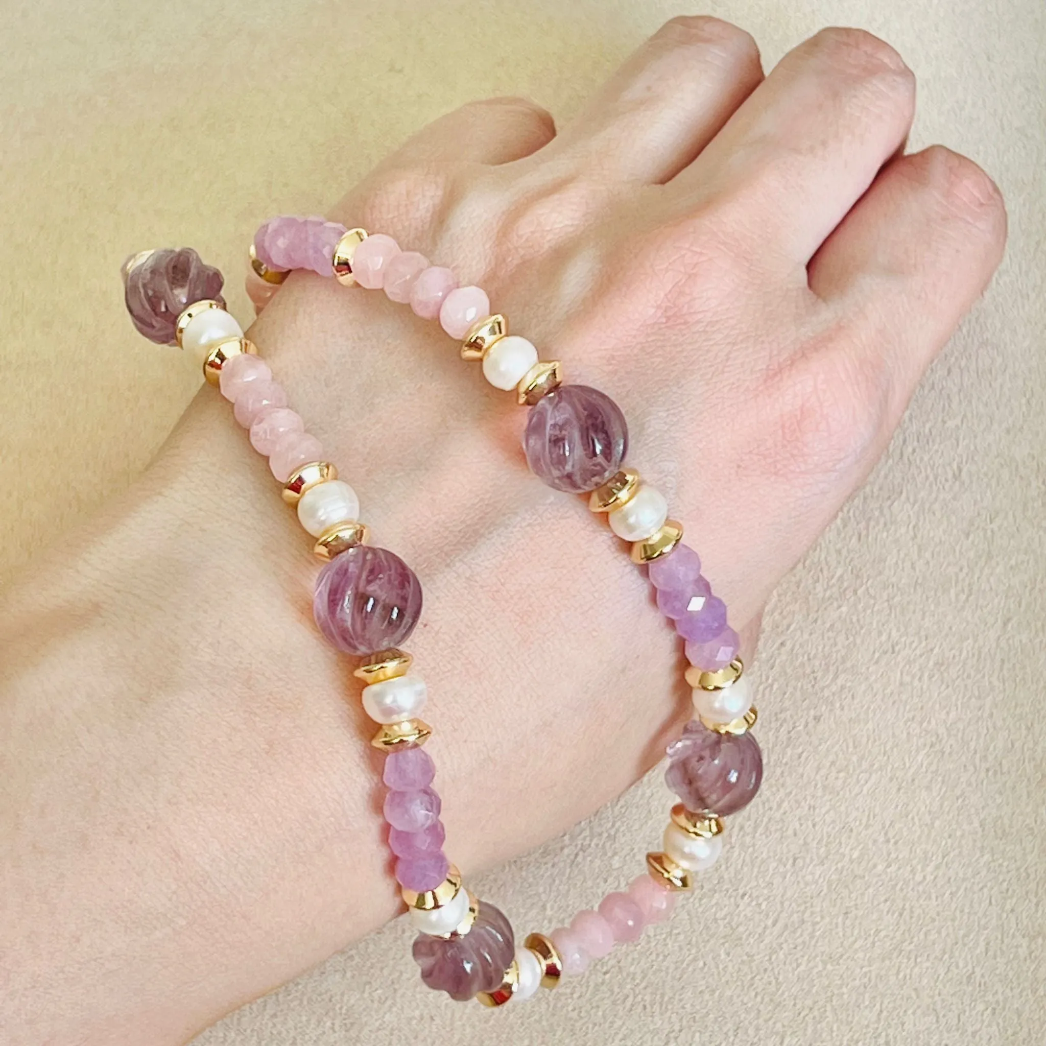 Amethyst, Baroque Pearl & Rose Quartz Necklace