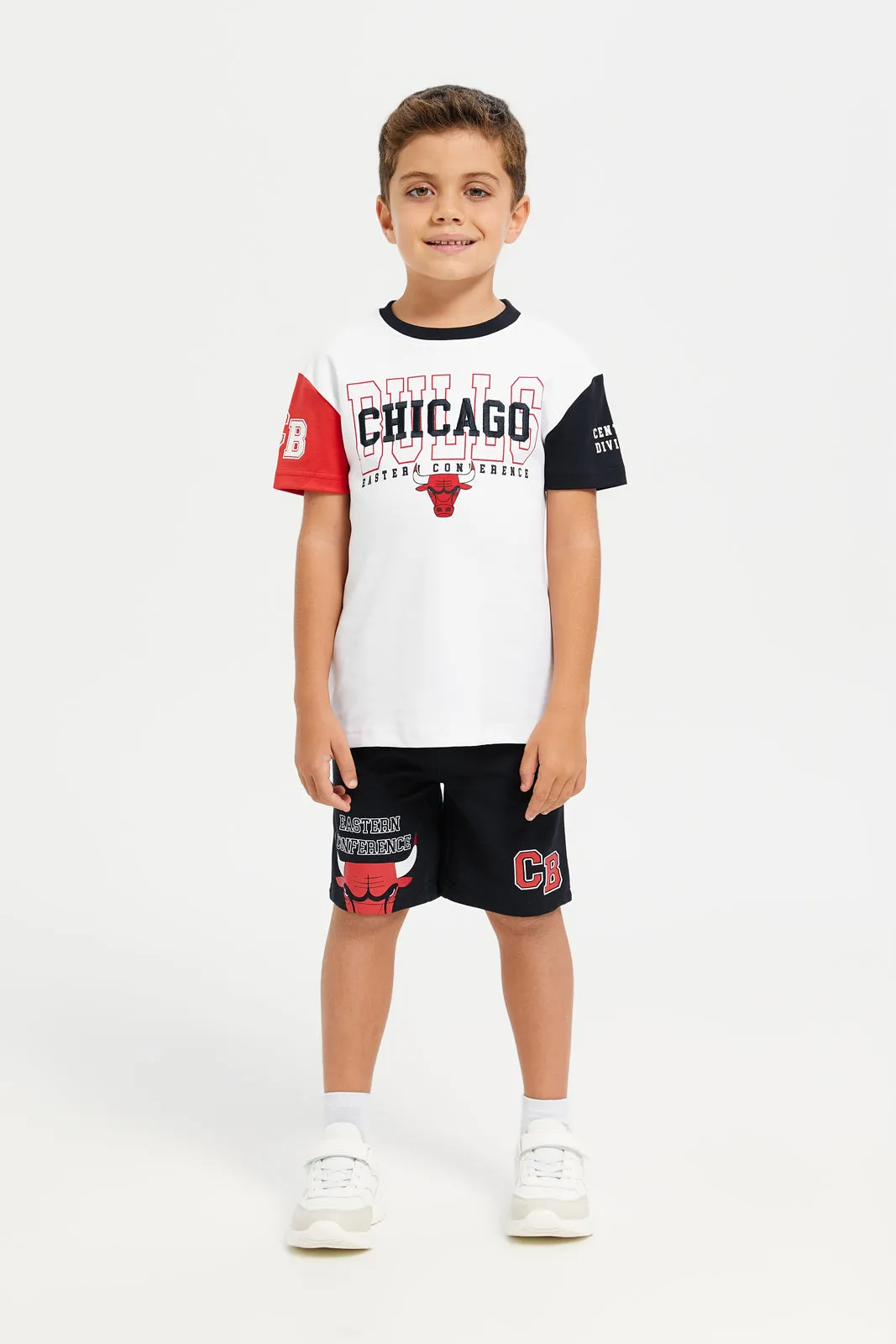Boys Black Printed Chicago Bulls Shorts