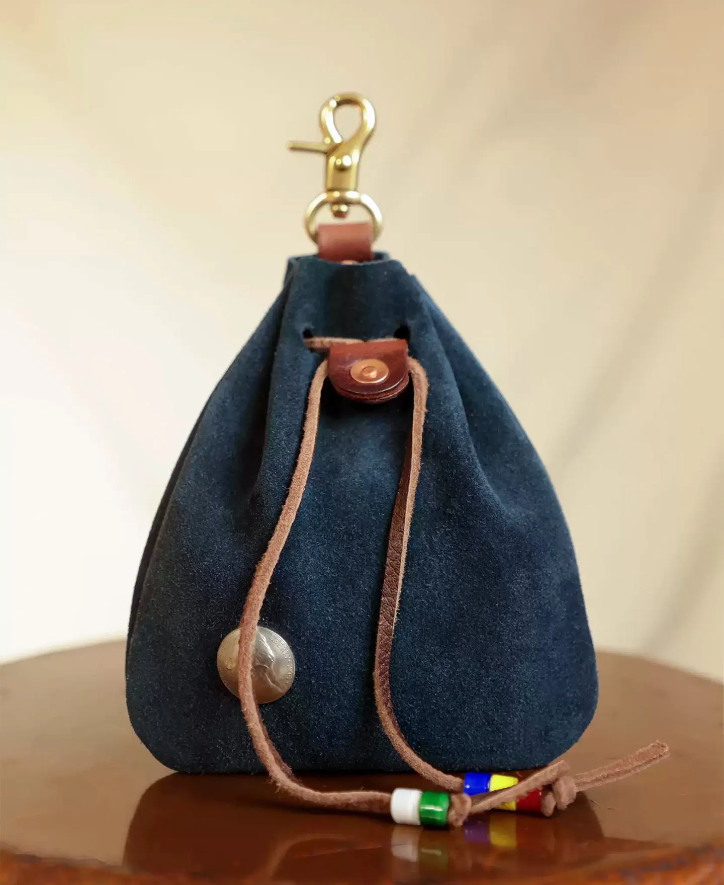 Colored Glaze Drawstring Coin Pouch - Dark Blue