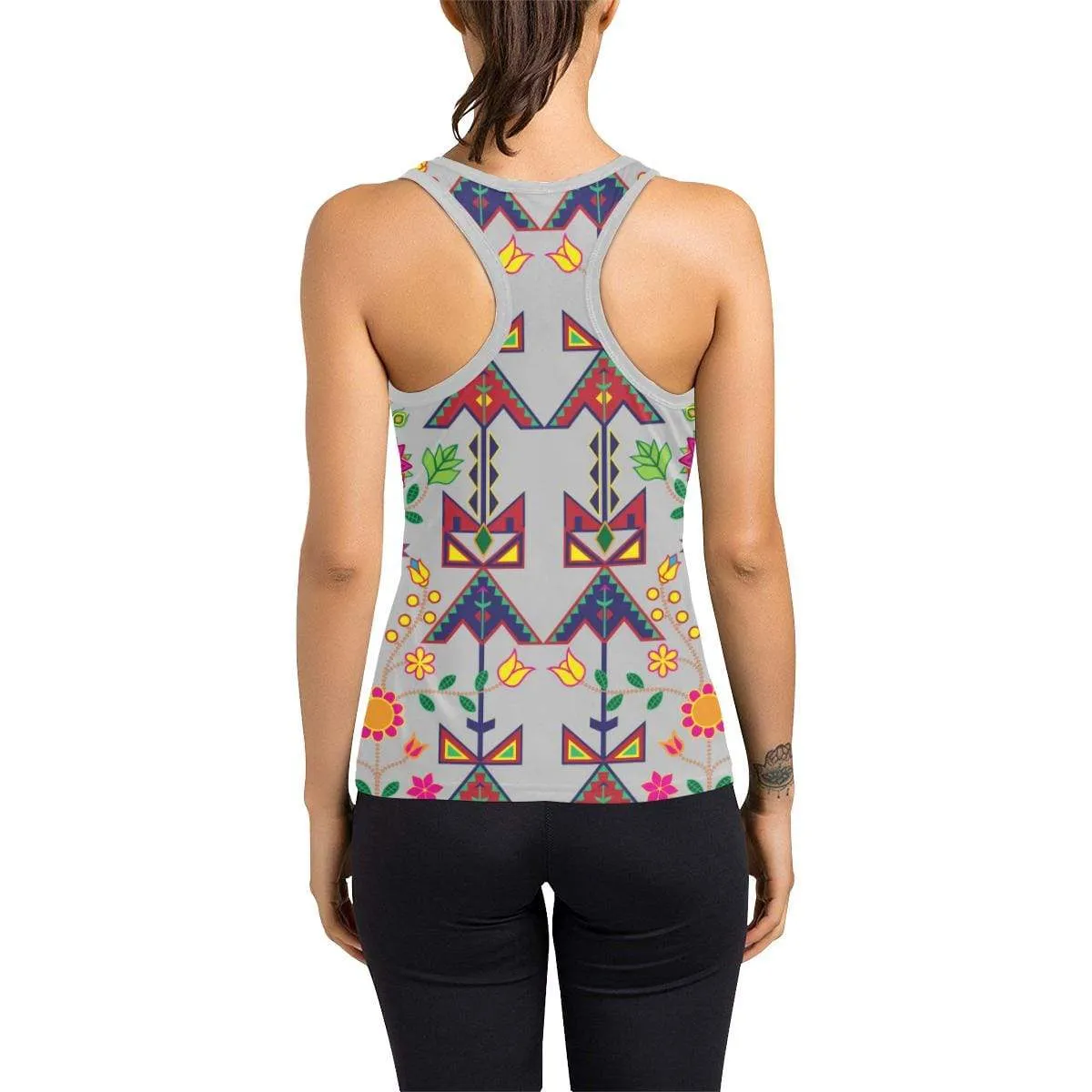 Geometric Floral Spring-Gray Women's Racerback Tank Top