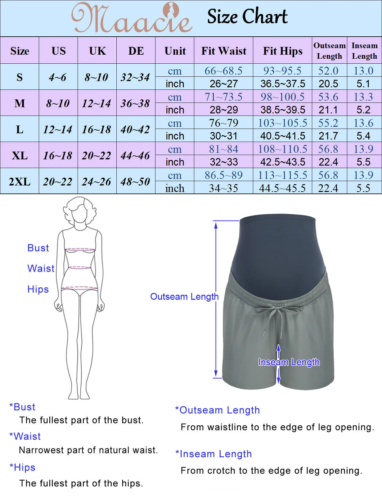 Maacie Women Maternity Sports Shorts High Waist Whole Pregnancy Shorts