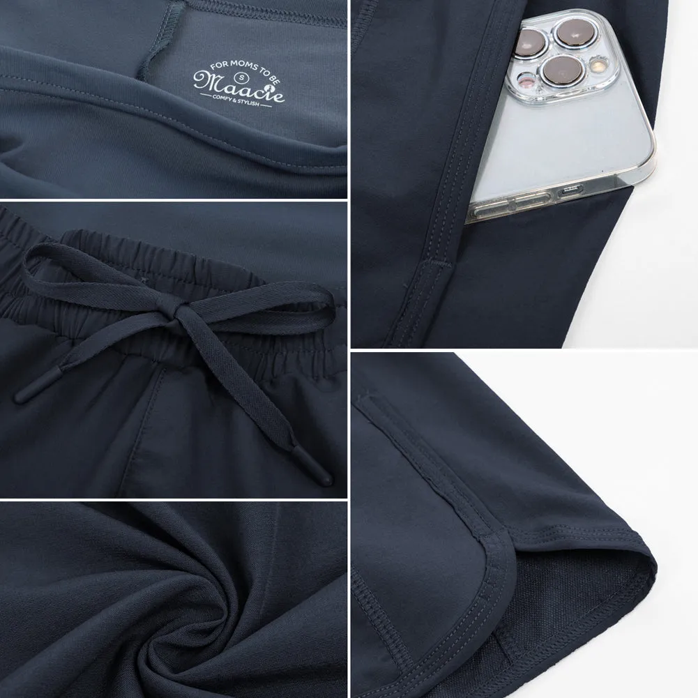 Maacie Women Maternity Sports Shorts High Waist Whole Pregnancy Shorts