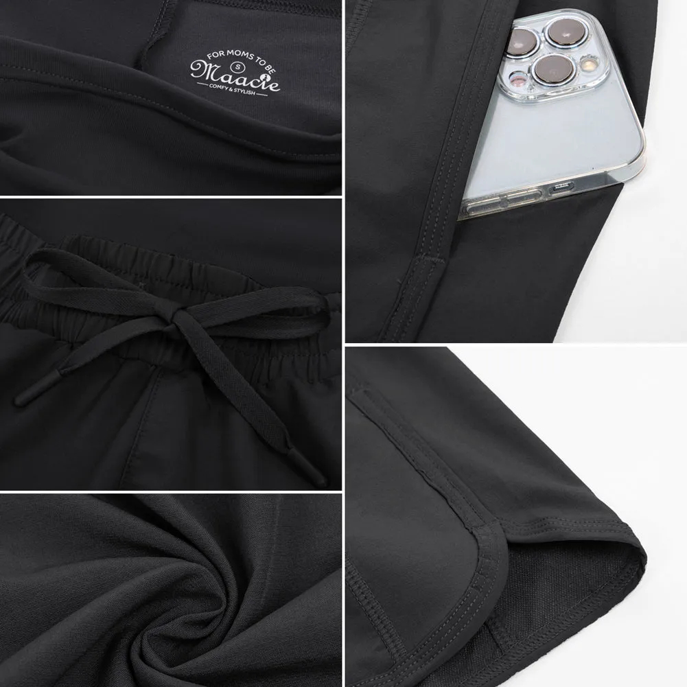 Maacie Women Maternity Sports Shorts High Waist Whole Pregnancy Shorts