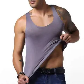 Men's Seamless Ice Silk Vest Leisure Solid Color Thin Elastic Fitness Sports Tanks Tops