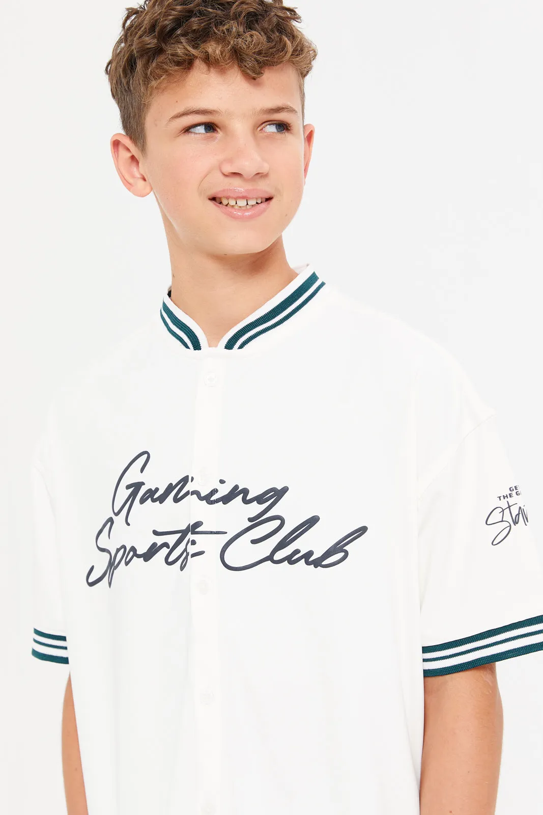 Senior Boys White Gaming Sports Club Oversize Shirt