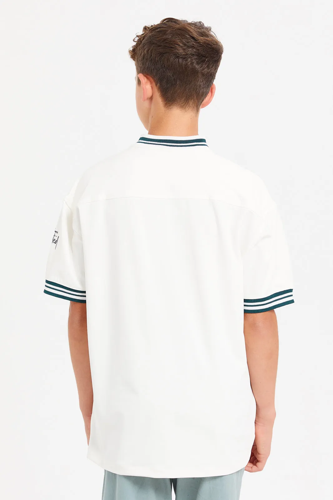 Senior Boys White Gaming Sports Club Oversize Shirt