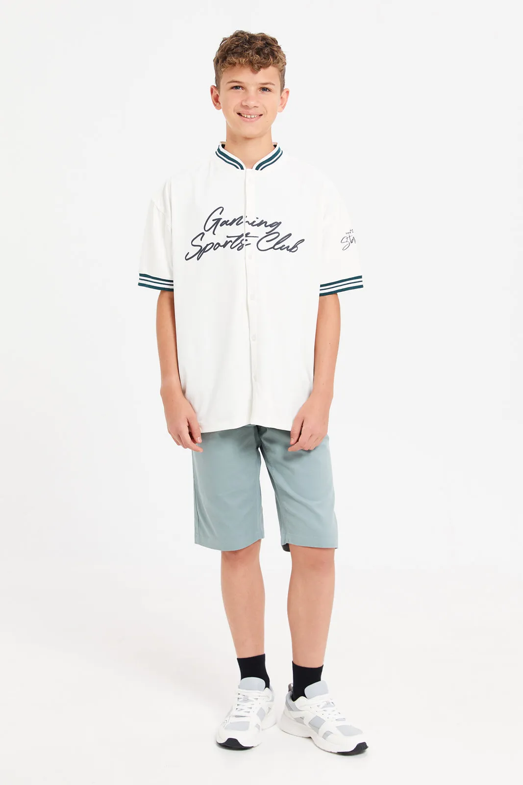Senior Boys White Gaming Sports Club Oversize Shirt